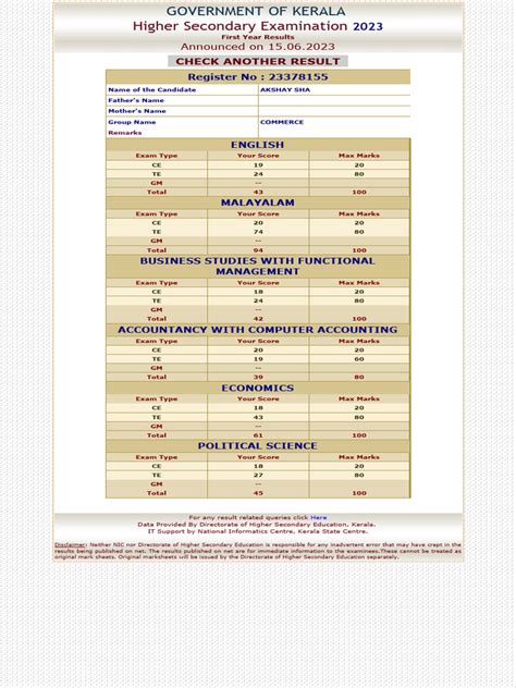 DHSE First Year Examination Results .